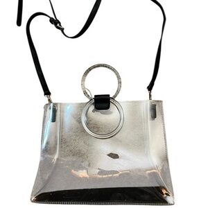 BEST OF EVERYTHING Small Thick Clear Tote Bag w/ Ring Handles & Black Strap
